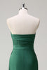 Load image into Gallery viewer, Glitter Dark Green Strapless Mermaid Long Prom Dress with Slit