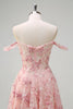 Load image into Gallery viewer, Pink Floral Off The Shoulder A-Line Corset Prom Dress with Slit