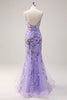 Load image into Gallery viewer, Sparkly Purple Mermaid Spaghetti Straps Corset Long Sequin Prom Dress