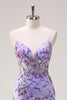 Load image into Gallery viewer, Sparkly Purple Mermaid Spaghetti Straps Corset Long Sequin Prom Dress