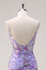 Load image into Gallery viewer, Sparkly Purple Mermaid Spaghetti Straps Corset Long Sequin Prom Dress