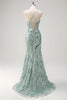 Load image into Gallery viewer, Sparkly Sage Spaghetti Straps Mermaid Long Sequin Prom Dress with Slit