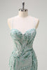 Load image into Gallery viewer, Sparkly Sage Spaghetti Straps Mermaid Long Sequin Prom Dress with Slit