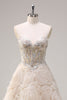 Load image into Gallery viewer, Light Champagne Princess Strapless Floral Corset Long Prom Dress with Sequins