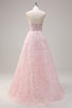 Load image into Gallery viewer, Sparkly Princess Pink Strapless Corset Floral Long Prom Dress With Sequins