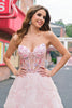 Load image into Gallery viewer, Sparkly Princess Pink Strapless Corset Floral Long Prom Dress With Sequins