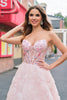 Load image into Gallery viewer, Sparkly Princess Pink Strapless Corset Floral Long Prom Dress With Sequins