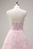 Load image into Gallery viewer, Pink Princess Strapless Floral Corset Long Prom Dress With Sequins