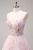 Load image into Gallery viewer, Pink Princess Strapless Floral Corset Long Prom Dress With Sequins