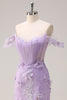 Load image into Gallery viewer, Lilac Off the Shoulder Mermaid Long Corset Prom Dress with 3D Appliques Slit