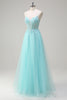 Load image into Gallery viewer, Sky Blue Spaghetti Straps Beaded A-Line Prom Dress with Appliques