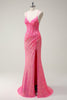 Load image into Gallery viewer, Sparkly Hot Pink Sequin Corset Mermaid Prom Dress with Slit