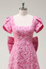 Load image into Gallery viewer, Fuchsia Square Neck A-Line Bow Floral Prom Dress with Slit