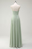 Load image into Gallery viewer, Dusty Sage A Line Chiffon Spaghetti Straps Long Bridesmaid Dress