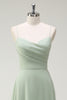 Load image into Gallery viewer, Dusty Sage A Line Chiffon Spaghetti Straps Long Bridesmaid Dress