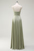 Load image into Gallery viewer, Dusty Sage A Line Satin Spaghetti Straps Long Bridesmaid Dress