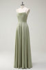 Load image into Gallery viewer, Dusty Sage A Line Satin Spaghetti Straps Long Bridesmaid Dress