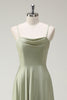 Load image into Gallery viewer, Dusty Sage A Line Satin Spaghetti Straps Long Bridesmaid Dress