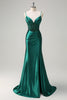 Load image into Gallery viewer, Dark Green Mermaid Spaghetti Straps Corset Beaded Prom Dress with Slit