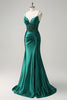 Load image into Gallery viewer, Dark Green Mermaid Spaghetti Straps Corset Beaded Prom Dress with Slit