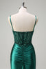 Load image into Gallery viewer, Dark Green Mermaid Spaghetti Straps Corset Beaded Prom Dress with Slit