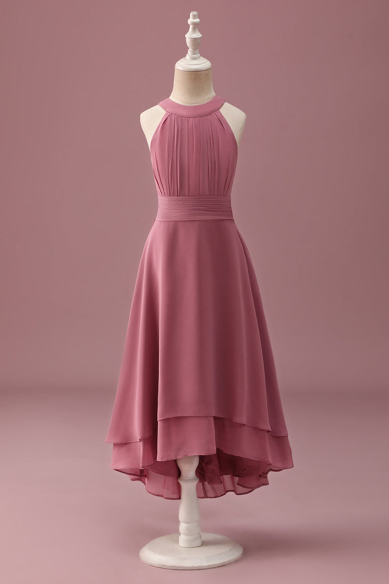 Load image into Gallery viewer, Desert Rose Halter Chiffon High Low Junior Bridesmaid Dress