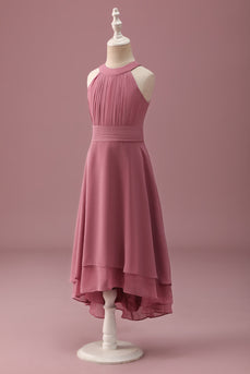 Desert Rose Halter Chiffon High Low Junior Bridesmaid Dress