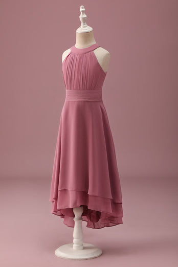 Desert Rose Halter Chiffon High Low Junior Bridesmaid Dress