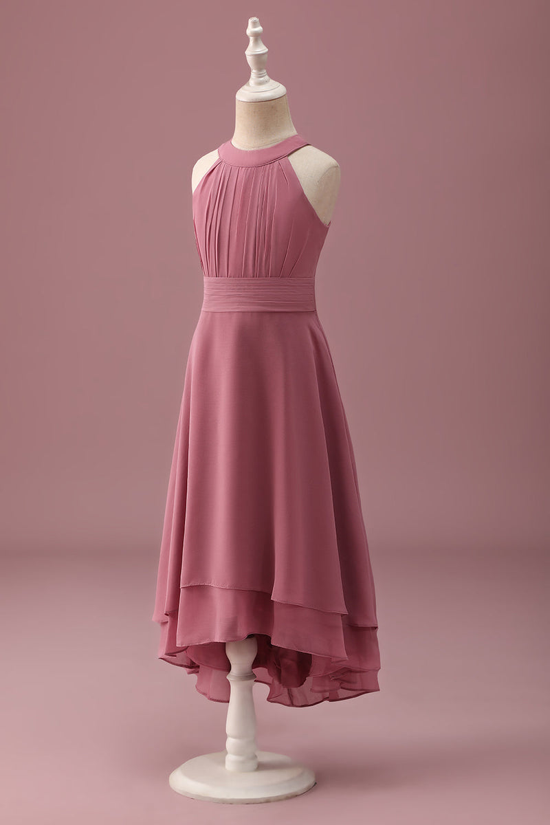 Load image into Gallery viewer, Desert Rose Halter Chiffon High Low Junior Bridesmaid Dress