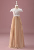 Load image into Gallery viewer, Champagne A Line Lace Junior Bridesmaid Dress With Short Sleeves