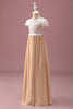 Load image into Gallery viewer, Champagne A Line Lace Junior Bridesmaid Dress With Short Sleeves