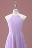 Load image into Gallery viewer, Lilac A Line Halter Ruched Junior Bridesmaid Dress