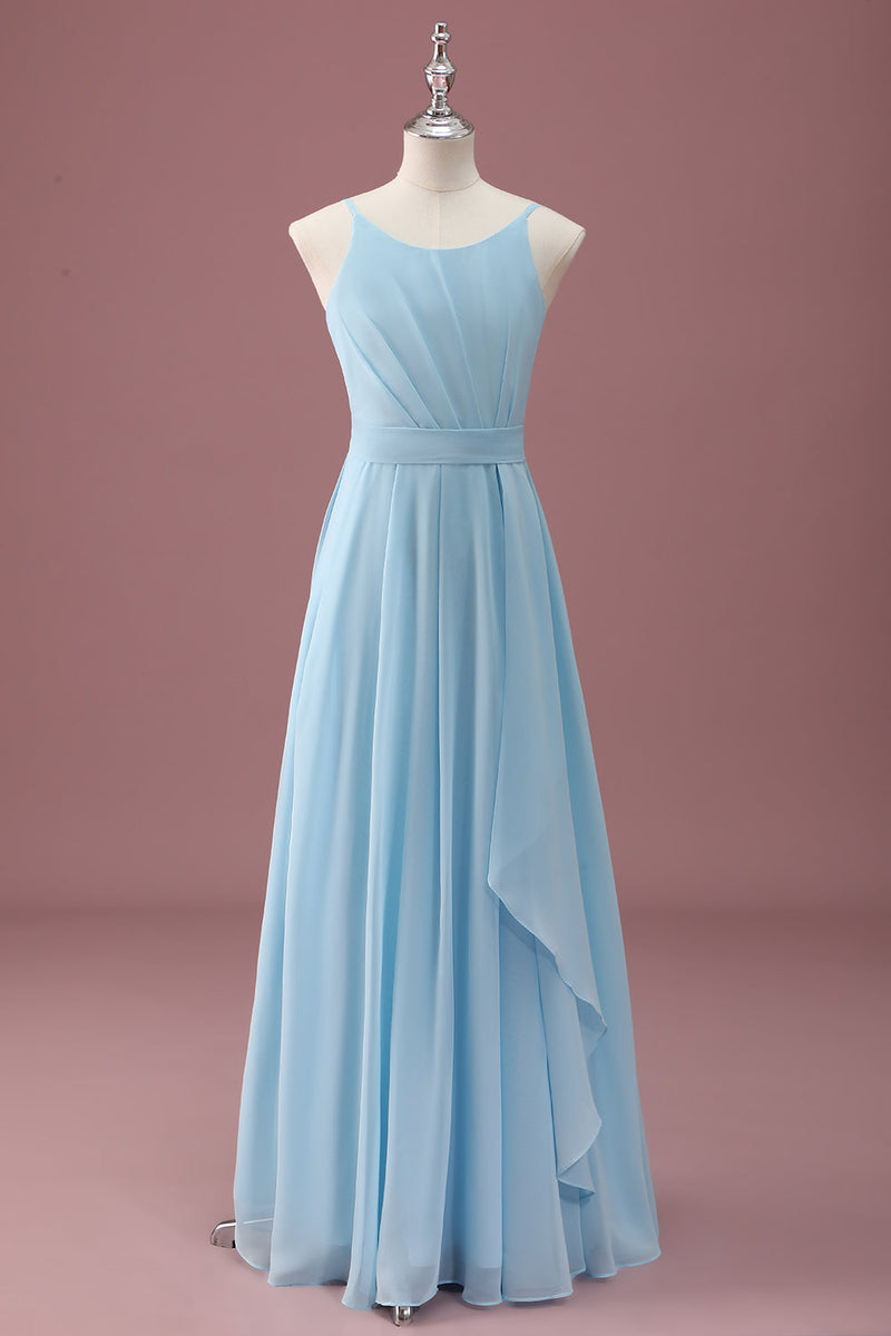 Load image into Gallery viewer, Sky Blue A Line Spaghetti Straps Ruffles Junior Bridesmaid Dress