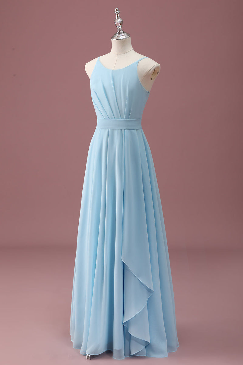 Load image into Gallery viewer, Sky Blue A Line Spaghetti Straps Ruffles Junior Bridesmaid Dress