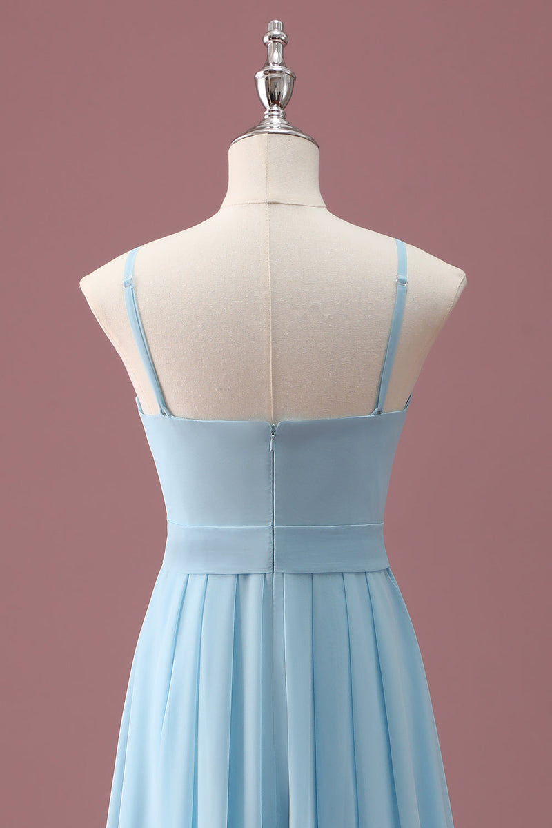 Load image into Gallery viewer, Sky Blue A Line Spaghetti Straps Ruffles Junior Bridesmaid Dress