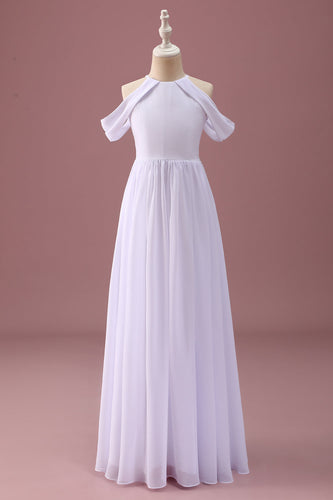 White A Line Off The Shoulder Chiffon Ruched Junior Bridesmaid Dress