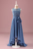 Load image into Gallery viewer, Dusty Blue A Line Lace Chiffon Ruffles Junior Bridesmaid Dress With Belt