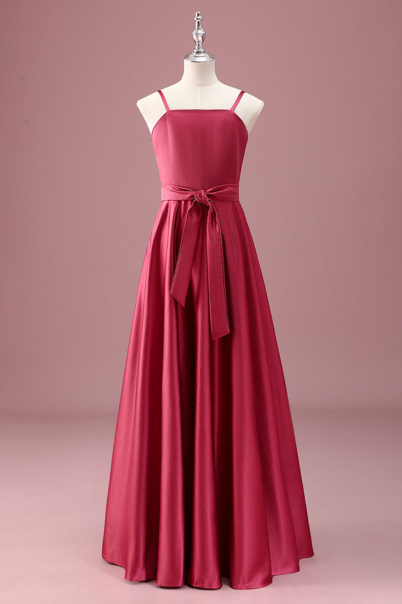 Load image into Gallery viewer, Dark Red A Line Spaghetti Straps Ruched Junior Bridesmaid Dress