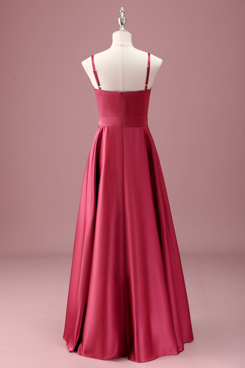 Load image into Gallery viewer, Dark Red A Line Spaghetti Straps Ruched Junior Bridesmaid Dress