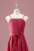 Load image into Gallery viewer, Dark Red A Line Spaghetti Straps Ruched Junior Bridesmaid Dress