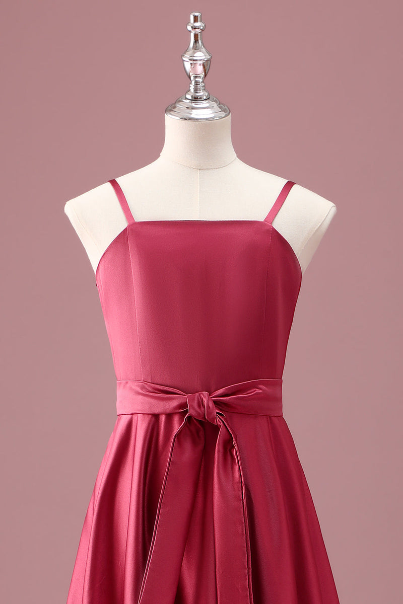 Load image into Gallery viewer, Dark Red A Line Spaghetti Straps Ruched Junior Bridesmaid Dress