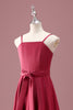 Load image into Gallery viewer, Dark Red A Line Spaghetti Straps Ruched Junior Bridesmaid Dress