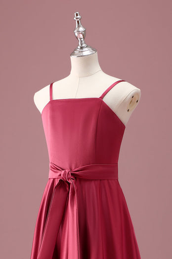 Dark Red A Line Spaghetti Straps Ruched Junior Bridesmaid Dress