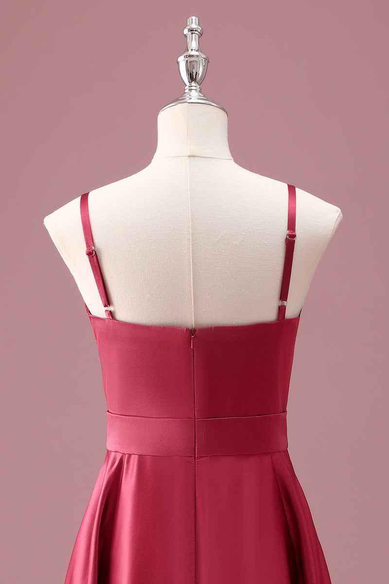 Load image into Gallery viewer, Dark Red A Line Spaghetti Straps Ruched Junior Bridesmaid Dress