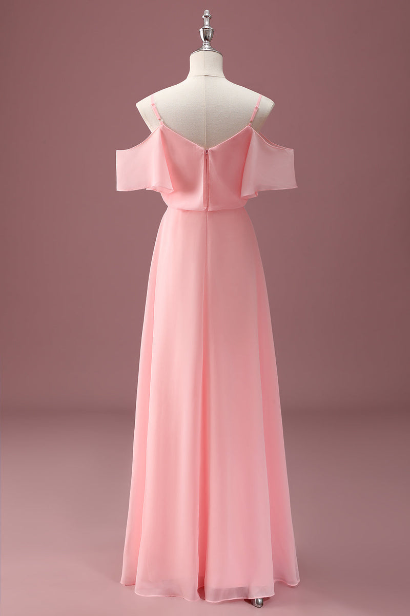 Load image into Gallery viewer, Pink Cold Shoulder A Line Junior Bridesmaid Dress