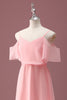 Load image into Gallery viewer, Pink Cold Shoulder A Line Junior Bridesmaid Dress