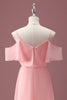 Load image into Gallery viewer, Pink Cold Shoulder A Line Junior Bridesmaid Dress