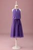 Load image into Gallery viewer, Purple Halter Keyhole A Line Short Junior Bridesmaid Dress with Belt