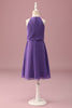 Load image into Gallery viewer, Purple Halter Keyhole A Line Short Junior Bridesmaid Dress with Belt