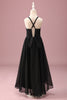 Load image into Gallery viewer, Black Round Neck A Line High Low Junior Bridesmaid Dress with Belt